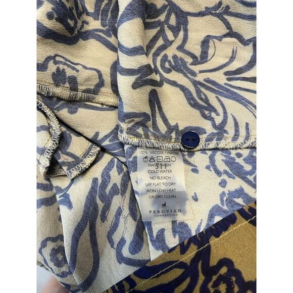 Peruvian Connection Yellowstone Boho Mini Dress Medium Mustard Yellow Blue Print - Picture 9 of 9